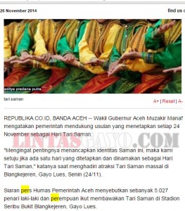 Republika blunder sebutkan tari saman massal di gayo lues - Lintasgayo