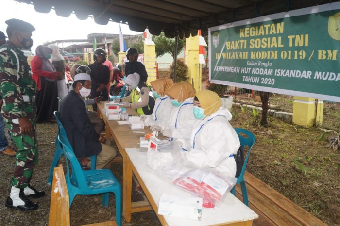 Dalam rangka menyambut HUT ke 64 Kodam IM, Kodim 0119/BM menggelar kegiatan Rapid Test Massal di Kampung Seni Antara Kecamatan Permata Kabupaten Bener Meriah.